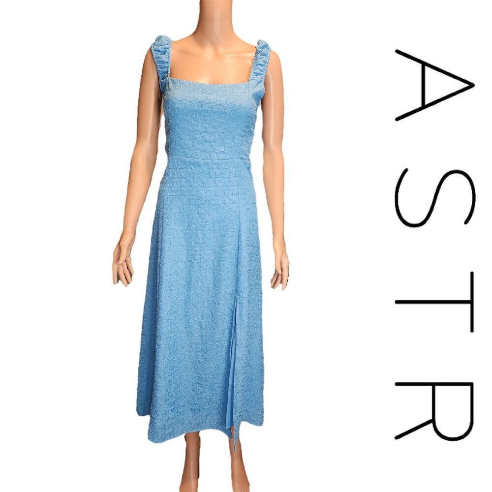 ASTR Crinkle Shoulder Midi Dress NWT Blue Med